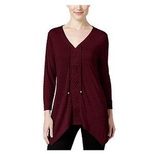 Style & Co. Lace-Up Handkerchief-Hem Top in Deep Scarlet, Size XS Retail $34.99